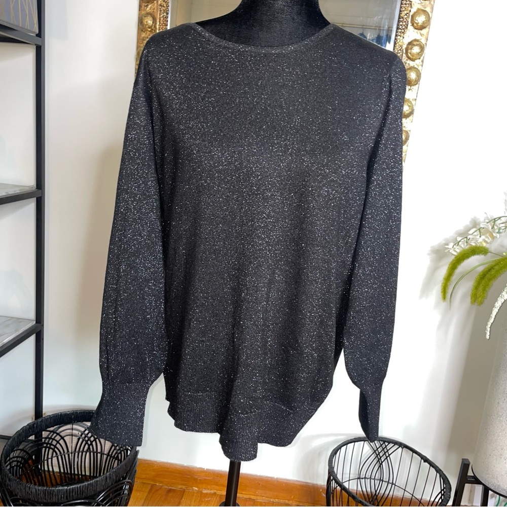 Womens Jaclyn Smith Black Crew Neck Glitter Jumper - Crewneck Black Size Large